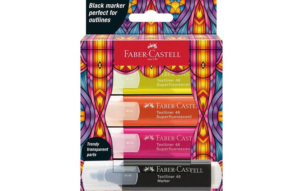 Faber-Castell Surligneur Glassy Etuis de 4 couleurs, assortis