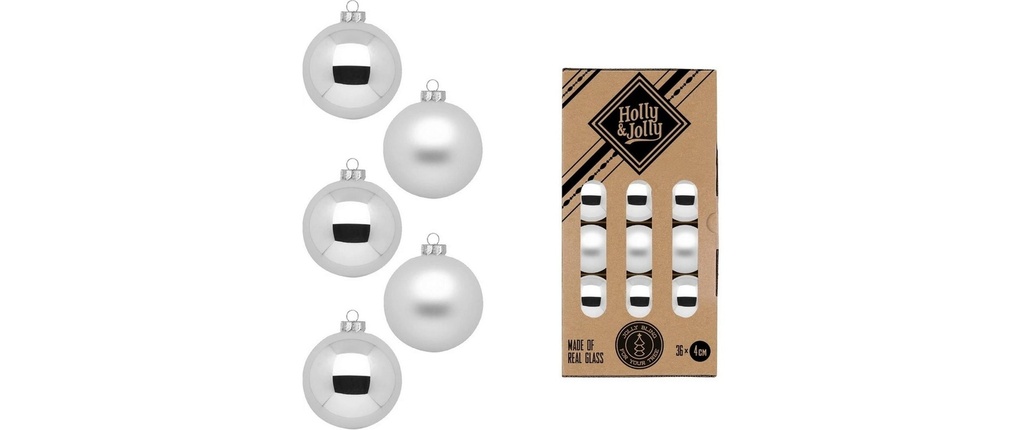 Holly & Jolly Boule de Noël Frosty Silver Ø 4 cm 36 pièces