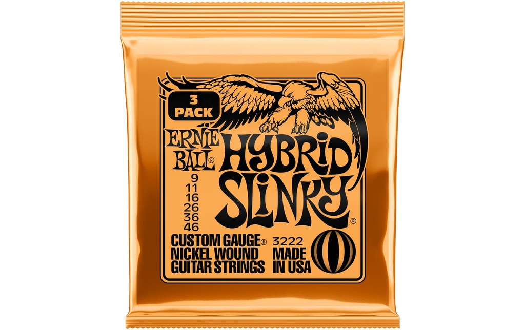 Ernie Ball Cordes de guitare 3222 Slinky Nickel paquet de 3 – Hybrid 9 - 46