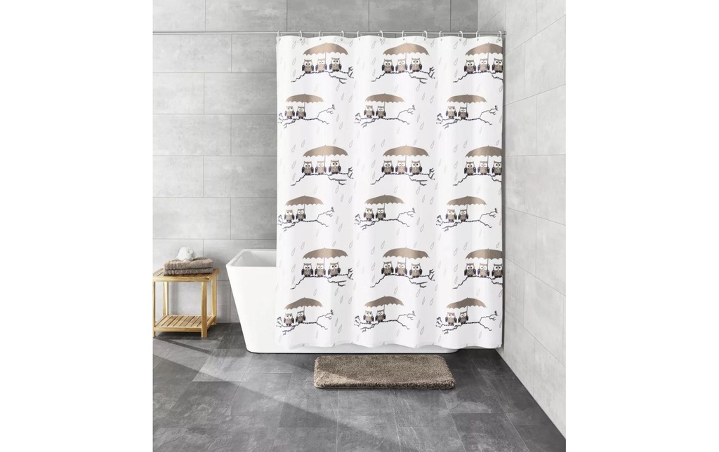 Kleine Wolke Rideau de douche Hiboux 120 x 200 cm , Brun/Blanc
