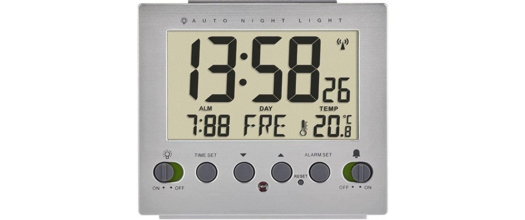 TFA Dostmann Réveil radio-piloté Argent