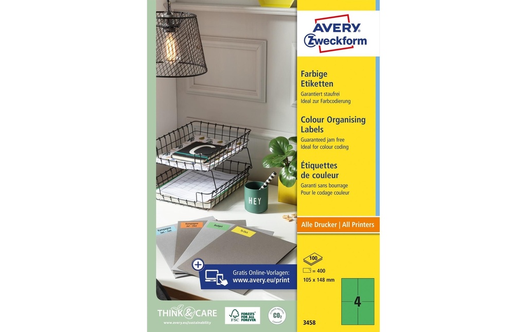 Avery Zweckform Étiquettes universelles Vert, 100 Feuille