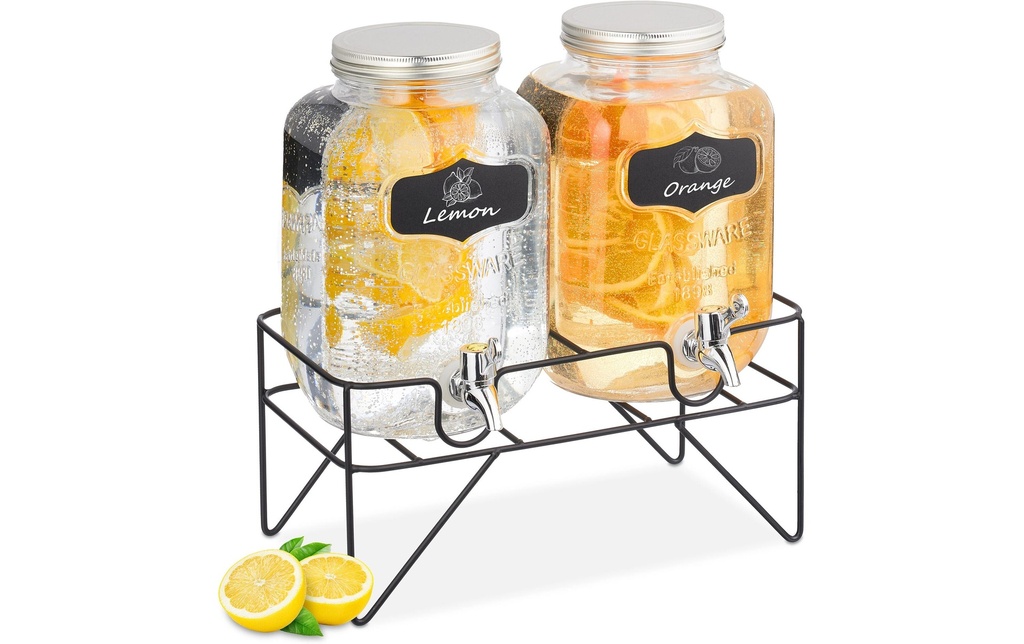 relaxdays Distributeur à boissons avec support Lot de 2, 4 litres