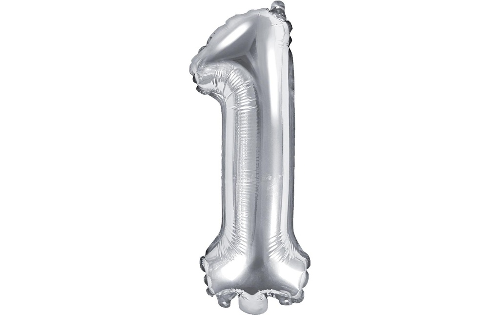 Partydeco Ballon en aluminium Chiffre 1 petit 35 cm, argent, 1 pièce