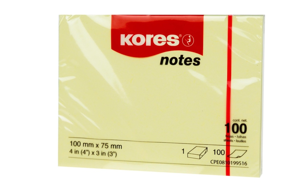 Kores Fiche de bloc-notes 10075, 10 x 7,5 cm, 12 blocs, Jaune