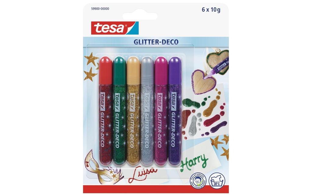 tesa Crayon à paillettes Deco 6 tubes à 10 g