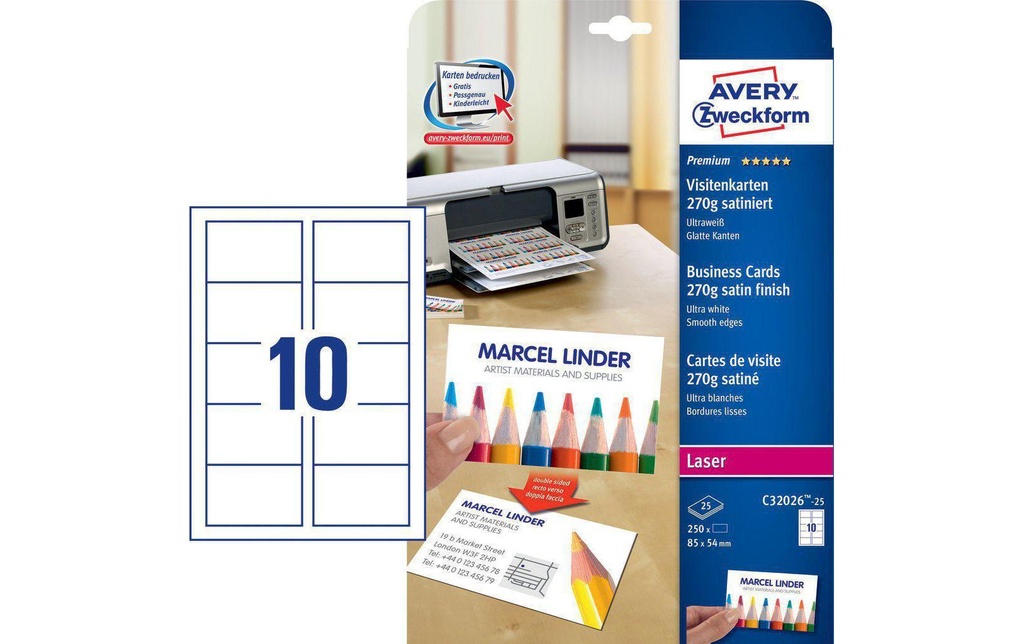 Avery Zweckform Étiquettes de cartes de visite 85 x 54 mm, 270 g/m² 250 pièces