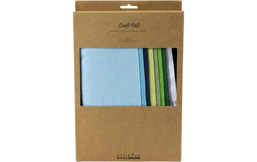 Creativ Company Feutre de bricolage 10 pièces, assorties, bleu-vert