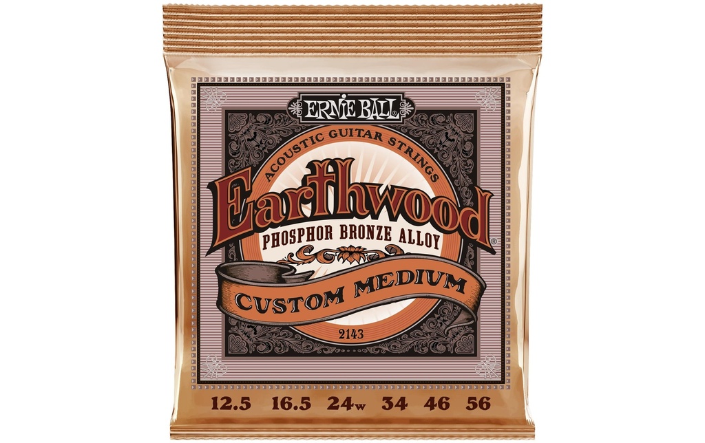 Ernie Ball Cordes de guitare 2143 Earthwood PB – Custom Medium 12.5-56