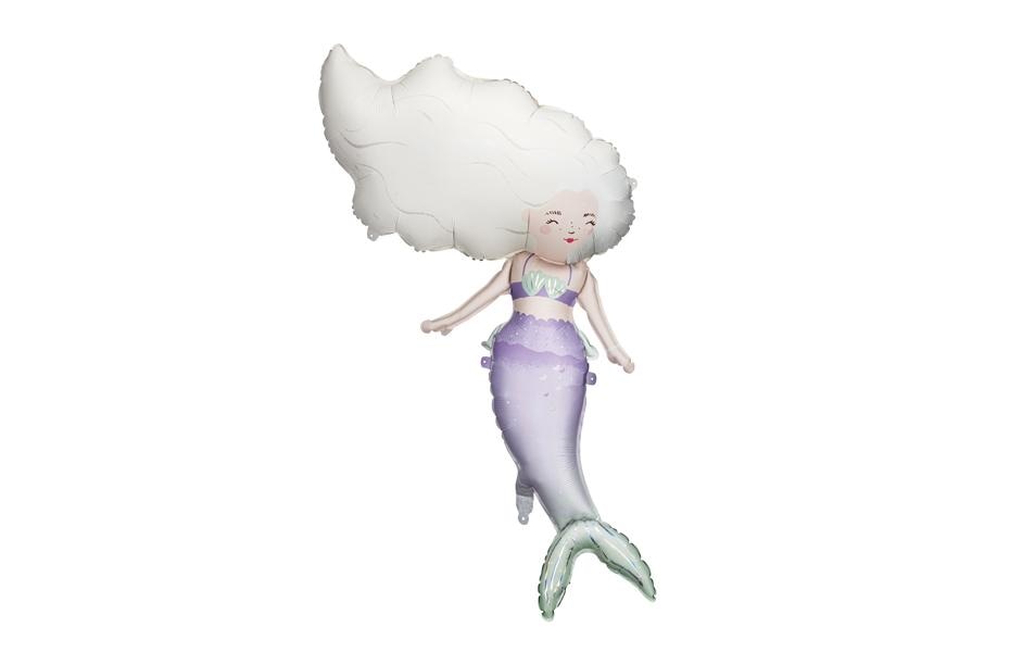 Partydeco Ballon en aluminium Une sirène, Violet, 67 x 110 cm, 1 pièce