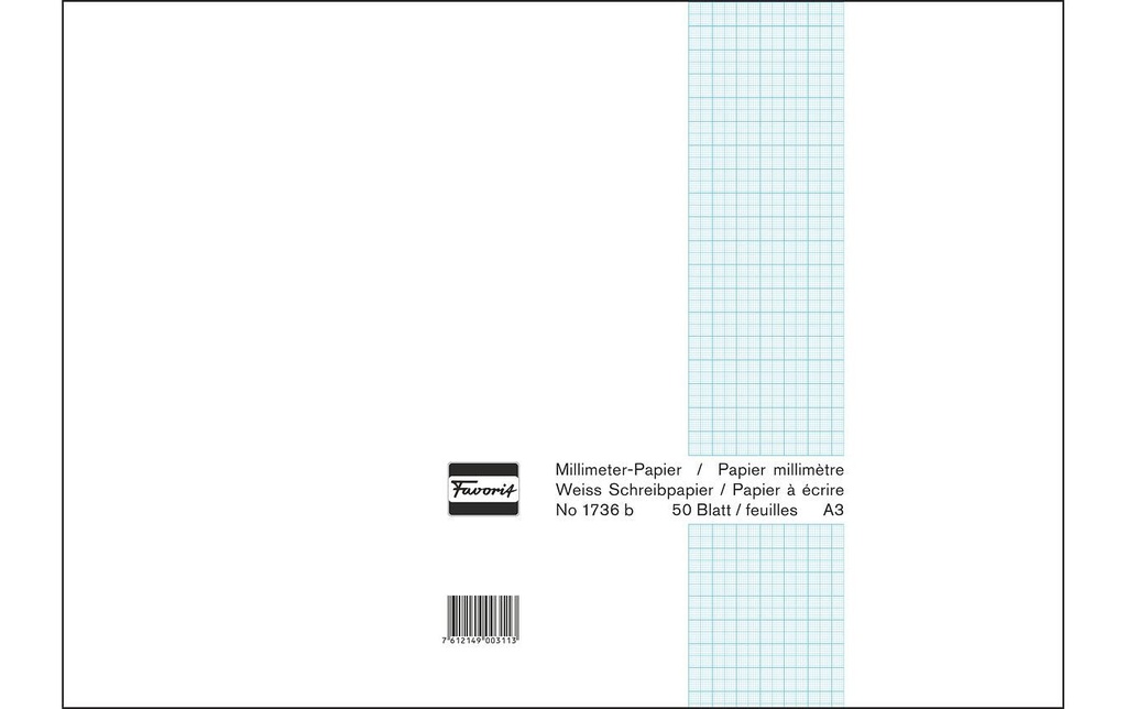 FAVORIT Bloc MM A3 80g 50flls bleu (50 pces)