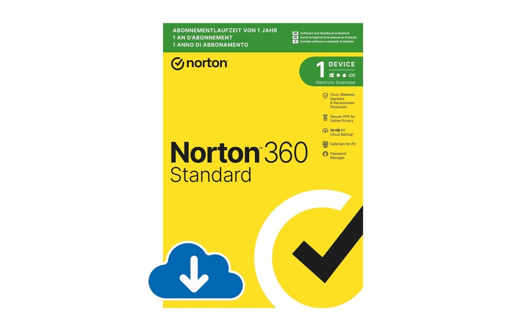 Norton Norton 360 Standard ESD, 1 appareil, 1 an, 10 GB de stockage en nuage