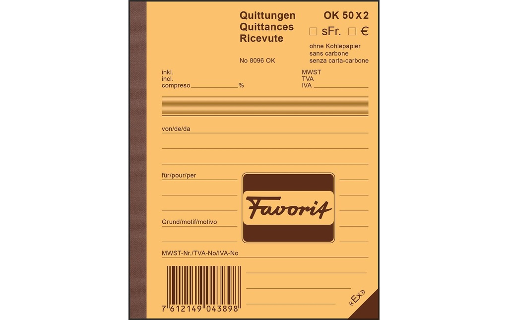 FAVORIT Livre quittance A6 50x2 OK (50 pces)