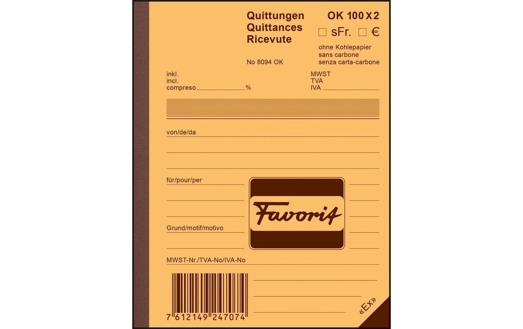 FAVORIT Quittance A6 100x2 D/F/I (100 pces)