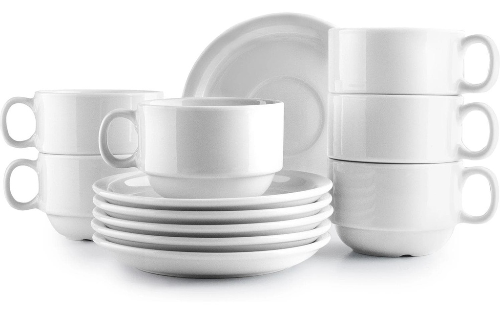 Ibili Set de tasses + soucoupes 230 ml, 6 Pièce/s, Blanc