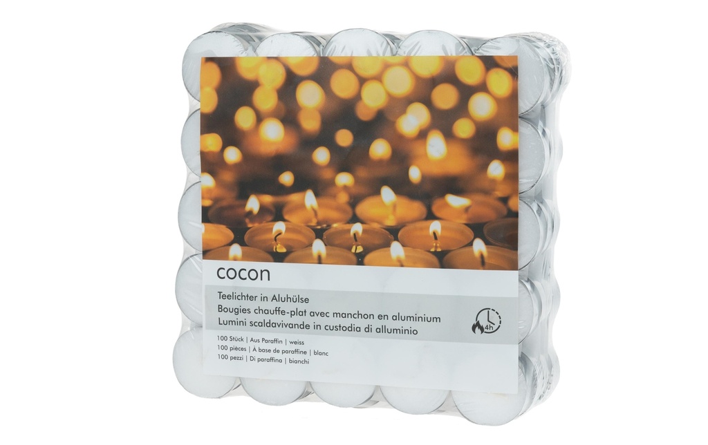 COCON Bougie chauffe-plat en douille d'aluminium 100 pièces, Blanc