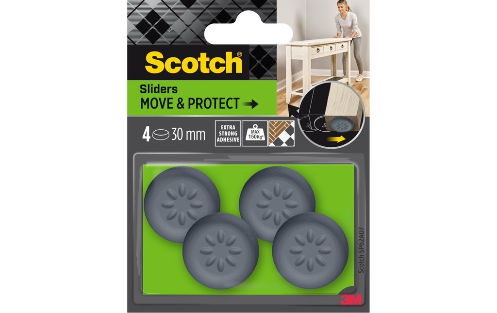 Scotch Echelle de pied de chaise Move & Protect, Ø 30 mm, Gris, pack de 4