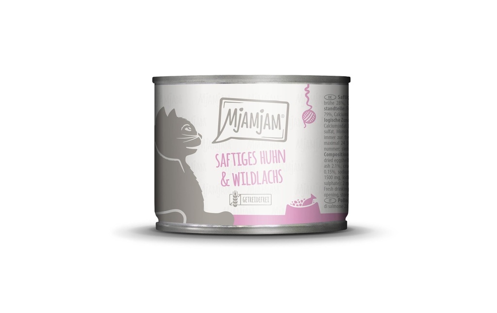 Mjamjam Alimentation humide Boîte de poulet & saumon sauvage, 200 g