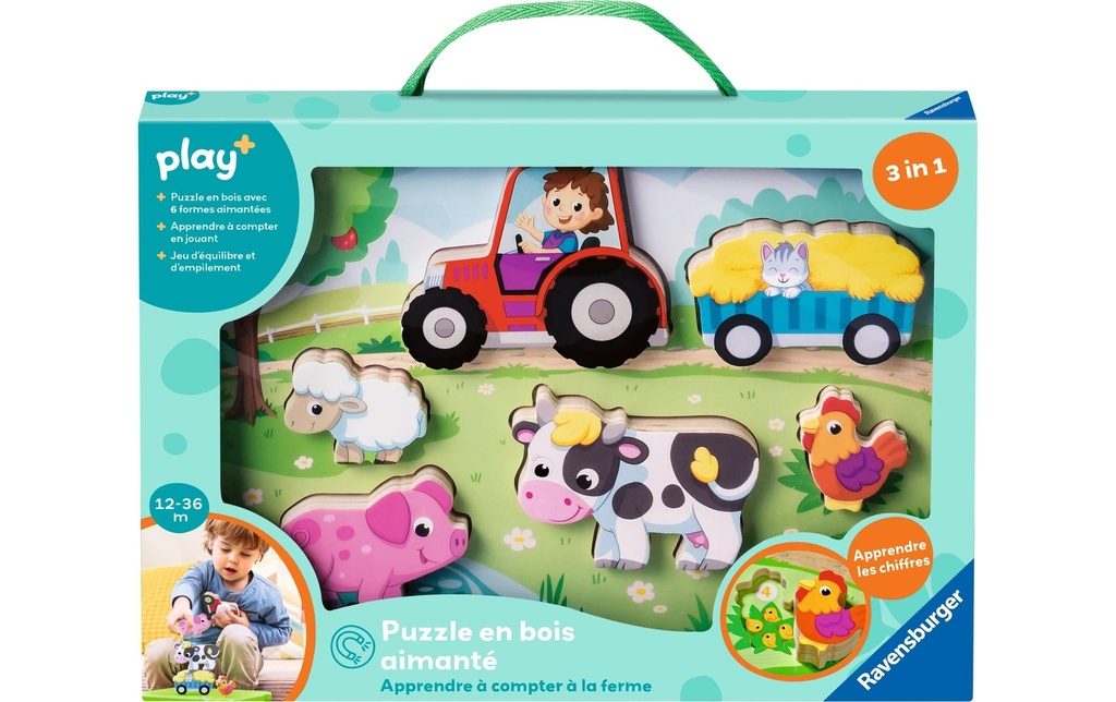 play+ Puzzle en bois aimanté: ferme FR