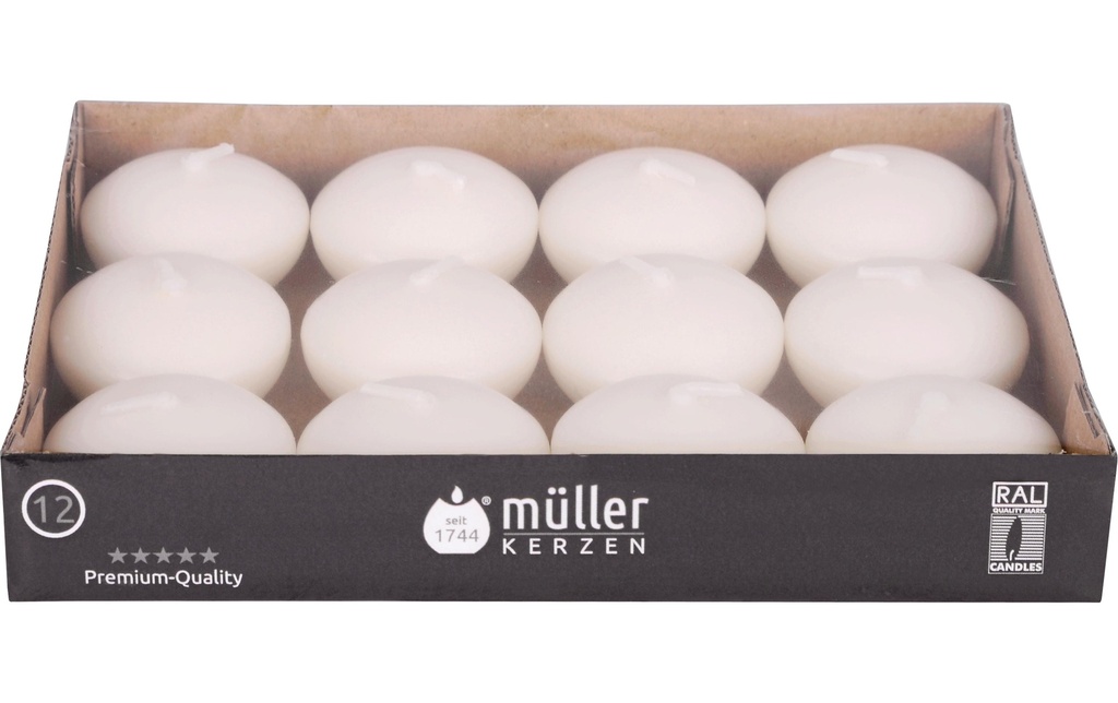 müller Kerzen Bougie flottante 3 x 4.5 cm, Crème, 12 pièces