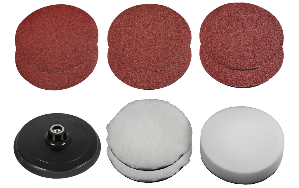 Einhell Automotive Set de polissage et de ponçage avec assiette, 150 mm, 10 pièces