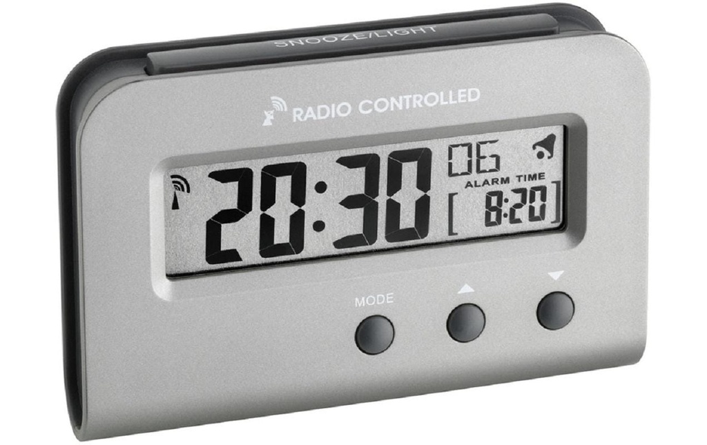 TFA Dostmann Réveil radio-piloté Digital Argent
