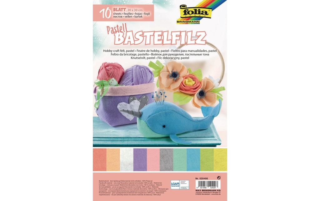 Folia Kits de bricolage feutre 20 x 30 cm Pastel, 10 feuilles