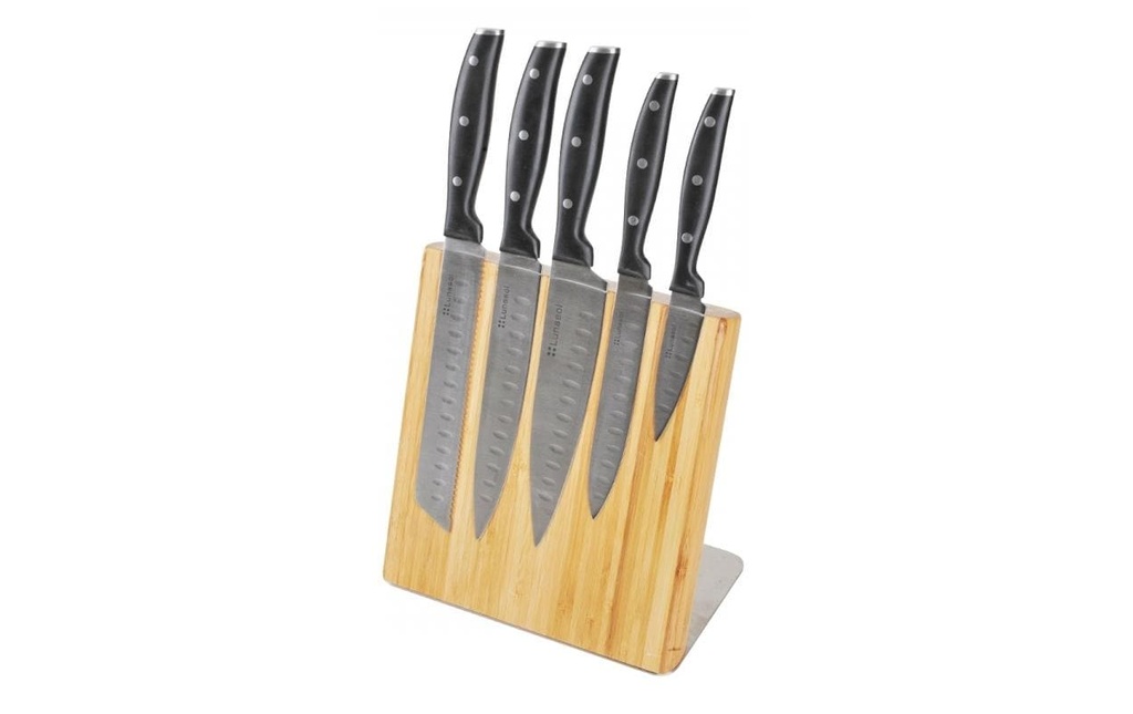 Lunasol Bloc de couteaux Bamboo 6 pièces, Brun clair/Noir, Bambou