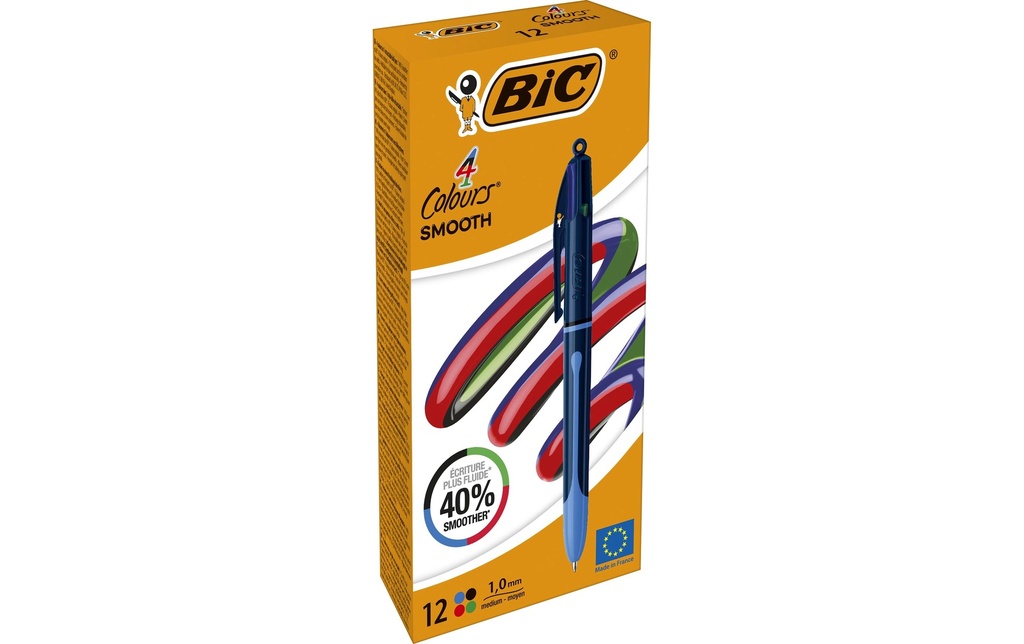 BIC 4 Colours Stylo à bille Smooth Box, 12 pcs, 1,0 mm, Bleu