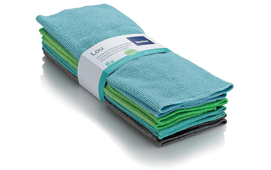 Kela Chiffon de nettoyage en microfibre Lou 8 Pièce/s, Gris/Turquoise/Bleu clair