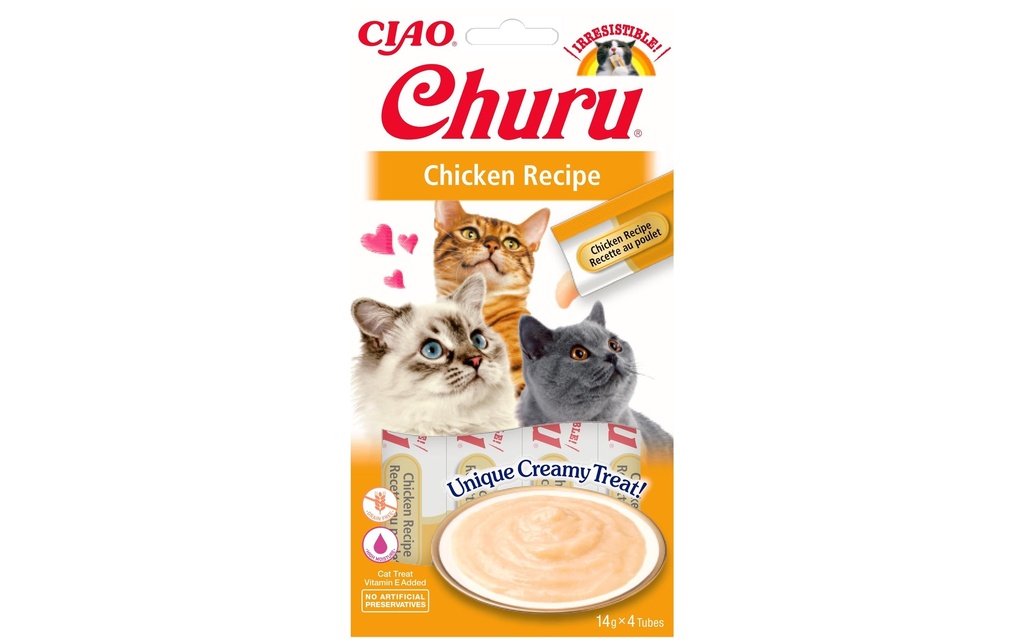 CIAO Churu Collation pour chat Purée de poulet, 4 x 14 g