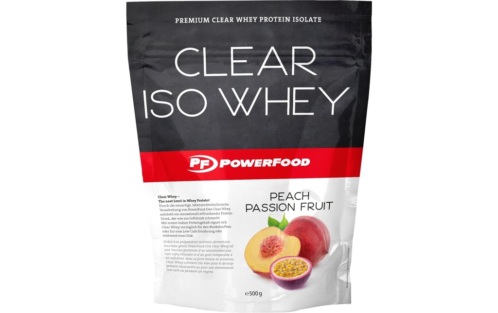 PowerFood Poudre Clear Iso Whey Fruit de la passion/Pêche 550 g
