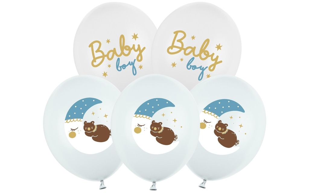 Partydeco Ballon de baudruche Baby Boy Blanc / Bleu, 6 pièces