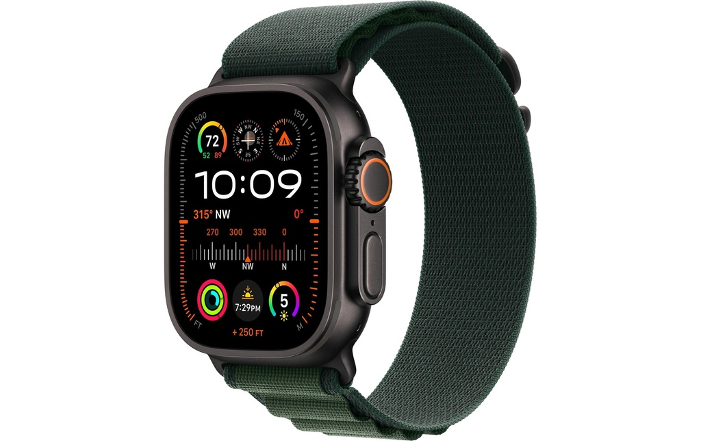 Apple Watch Ultra 2 Black Titanium Alpine Loop Vert foncé Large