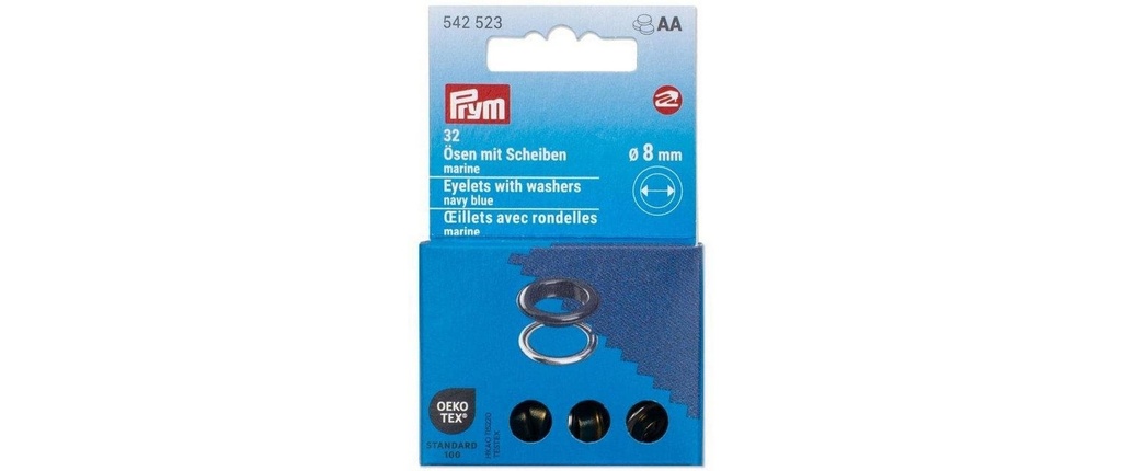 Prym Œillets avec disques, 8 mm marine, argent