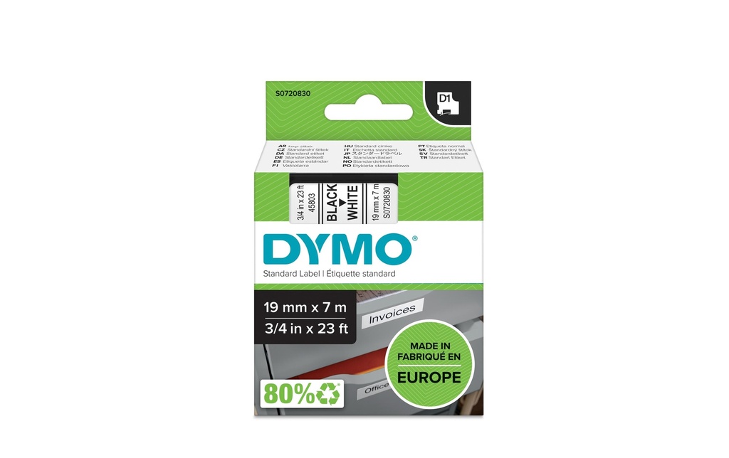 DYMO Dymo ruban D1 19mm blanc/noir