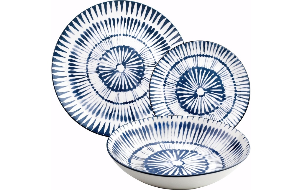Ibili Set d'assiettes Zeeland 26.8-20-19.2 cm 12 pièces, Bleu/Blanc