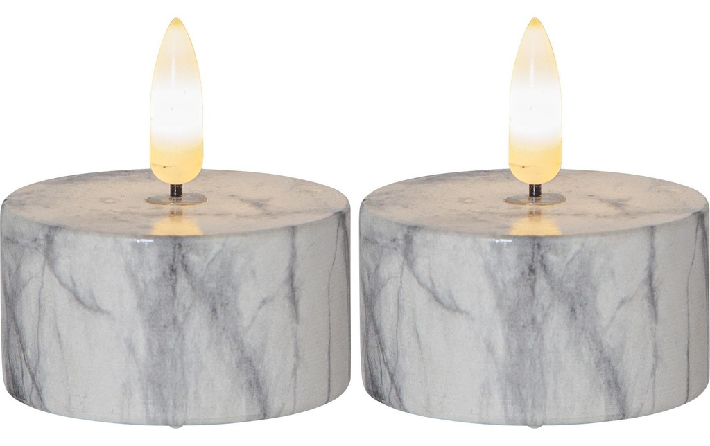 Star Trading Set de bougies à chauffe-plat LED Flame Marble Ø 5.5 x 6 cm, Gris, 2 pces