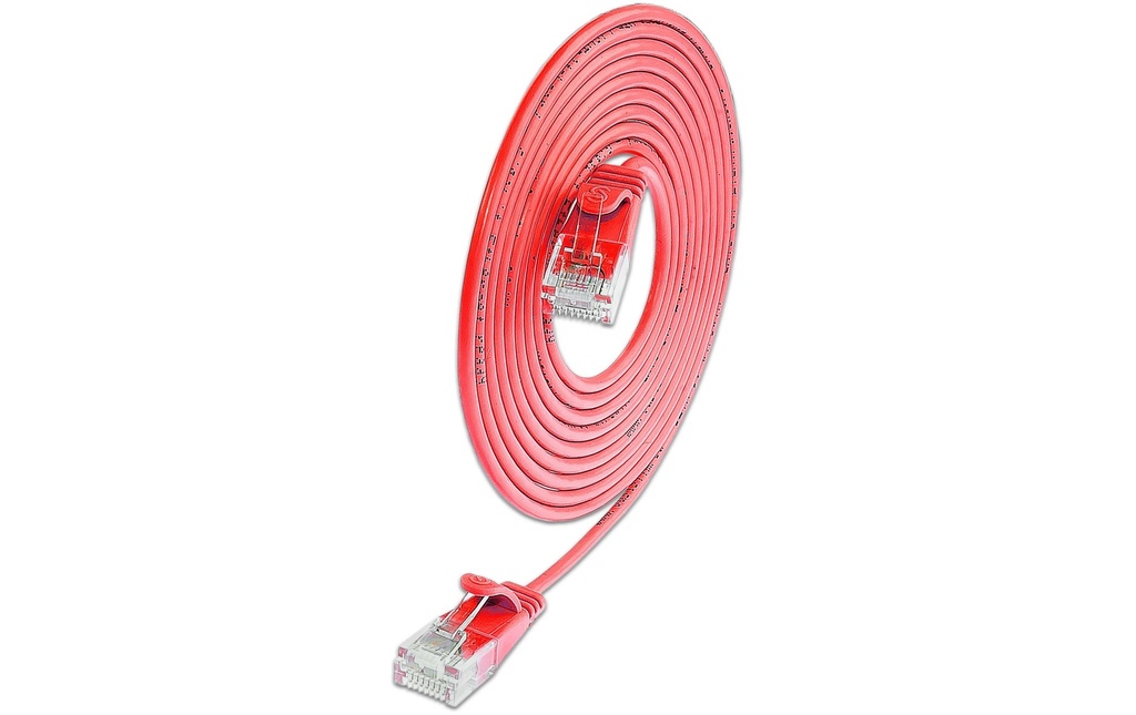 SLIM Câble patch slim RJ-45 - RJ-45, Cat 6A, U/UTP, 0.5 m, Rouge