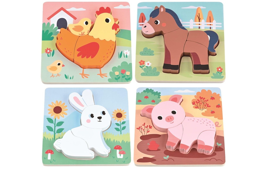 Spielba Holzspielwaren Set de puzzle avec 4 animaux