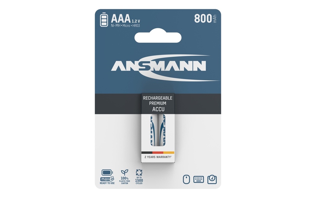 Ansmann Batterie Typ 800 NiMH AAA 800 mAh, 2 Pièce/s