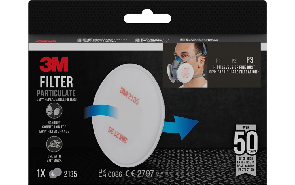 3M Filtre de rechange 2135 P3 pour série 6000 & 7000, 1 paire