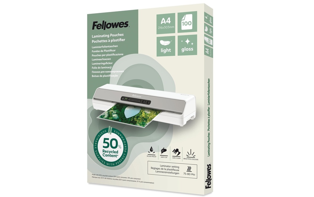 Fellowes Film laminé A4, 80 µm, 100 Pièce/s, brillant