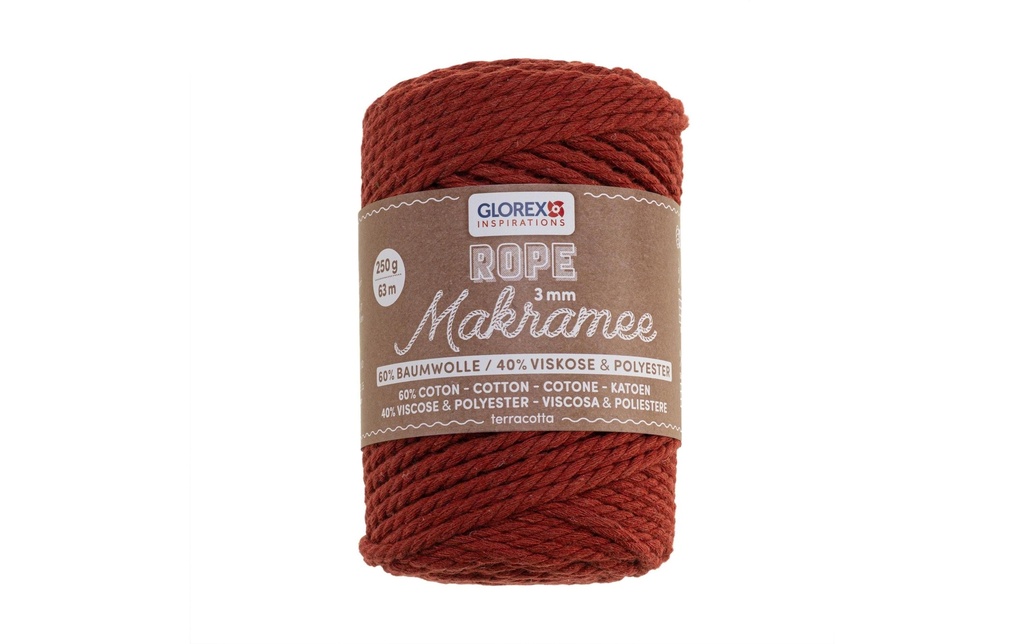 Glorex Laine Macramee Rope torsadé 63 m x 3 mm, 250g, Teracotta