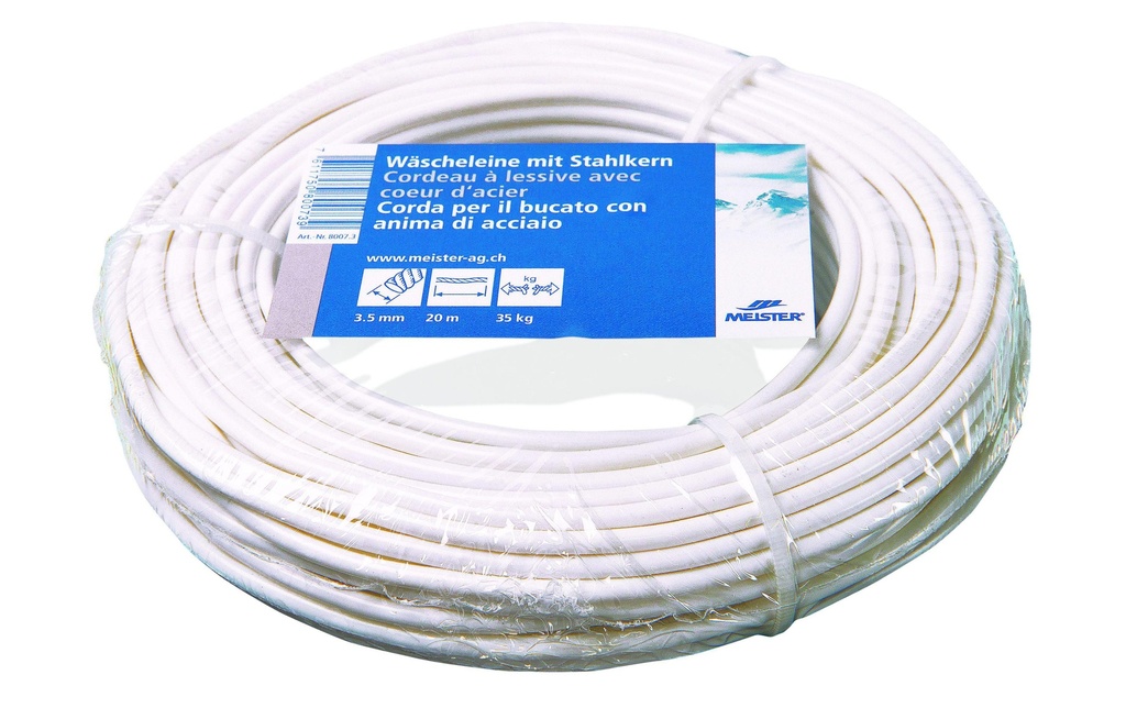 Meister Corde à linge mit Stahlkern, Ø 3.5 mm, 20 m, Blanc