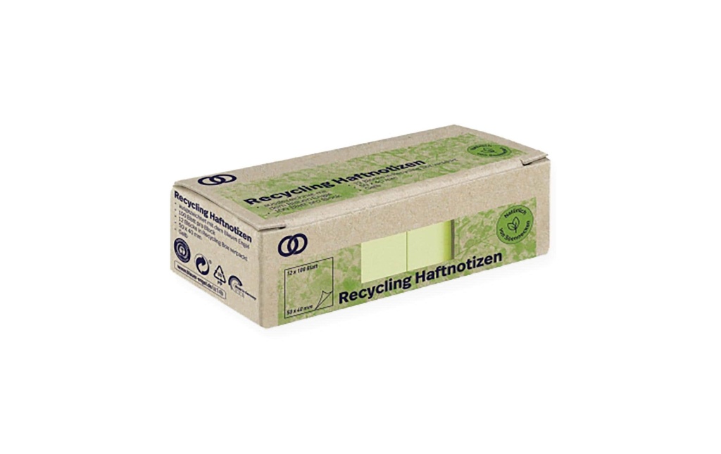 Soennecken Fiche de bloc-notes oeco Recycling, 5 x 4 cm, 12 pièces, jaune