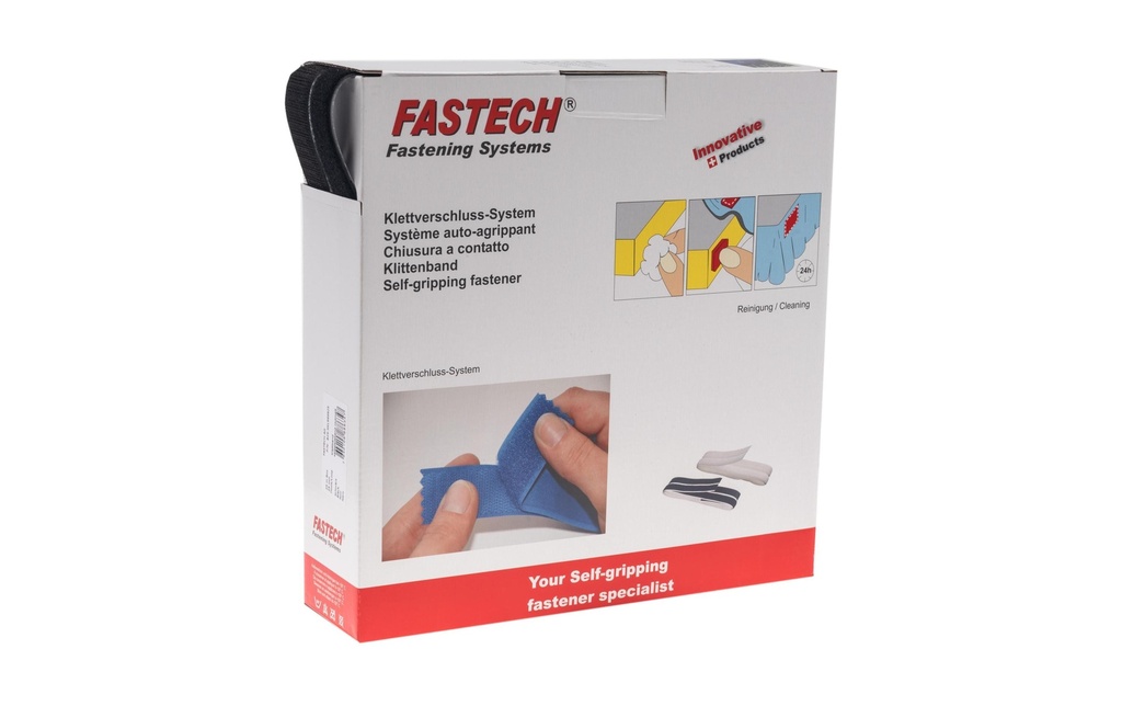 FASTECH Boîte de bande auto-agrippante 25 mm x 25 m autocollant, noir
