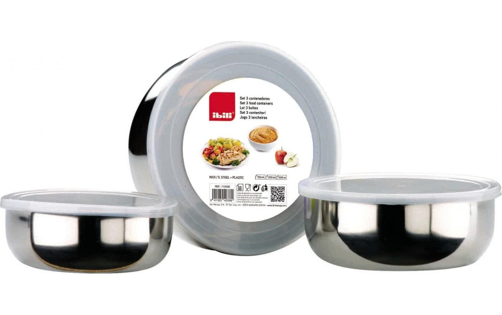 Ibili Set de 3 récipients en acier inoxydable 14+16+18 cm 3 Pièce/s, Argenté