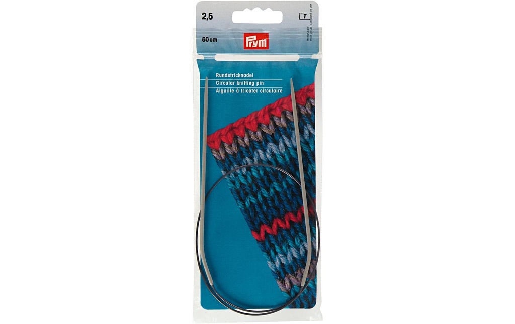 Prym Aiguille à tricoter circulaire Gris 2.5 mm x 60 cm, sachet, plastique
