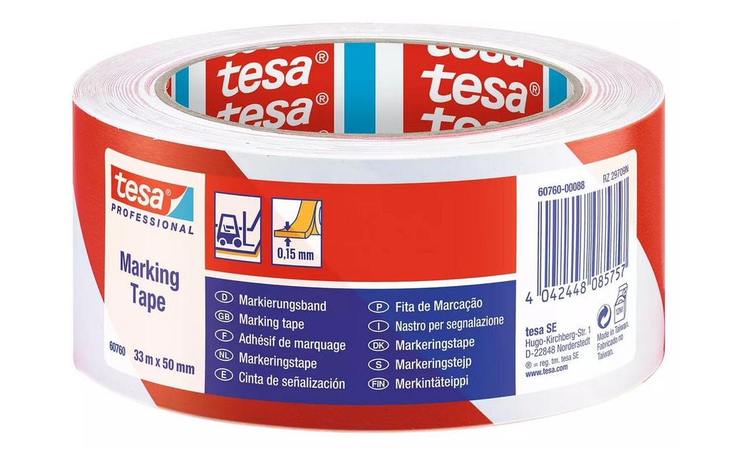 tesa Ruban de marquage Professional 50 mm x 33 m, Rouge/Blanc